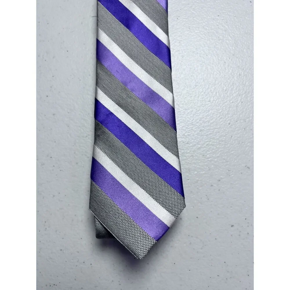 Express Grey Purple‎ Striped Silk Skinny Tie NWT